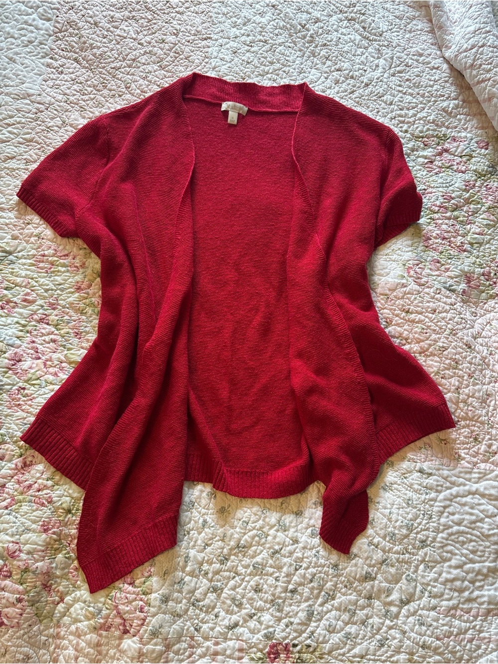 Talbots Open-Front Short Sleeve Cardigan - Red
